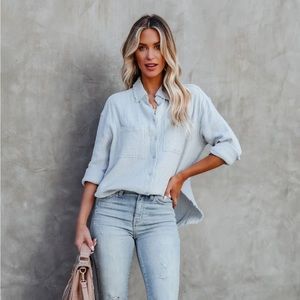 NWT COBIE COTTON FRAYED BUTTON DOWN TOP